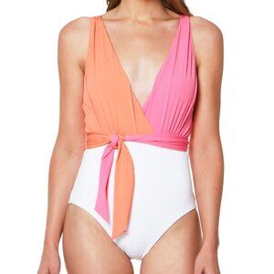Sanctuary Colorblocked Tie-Front Plunge One Piece Swimsuit
